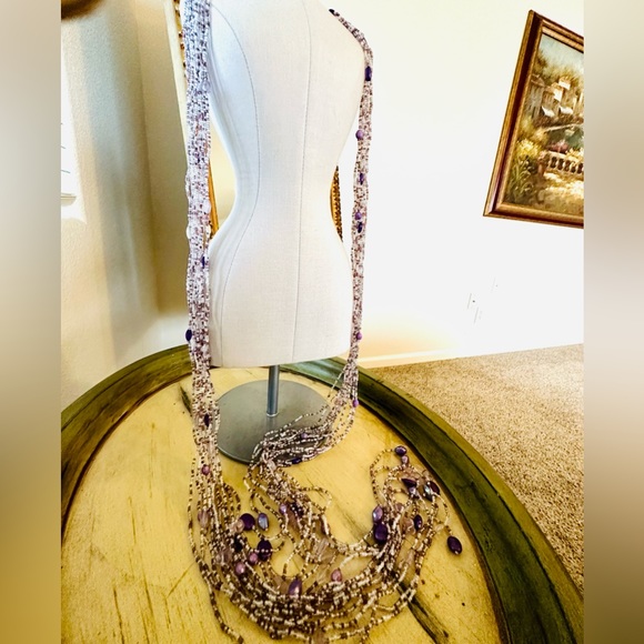 Long Purple Bead Tassel Wrap Belt - Picture 15 of 17